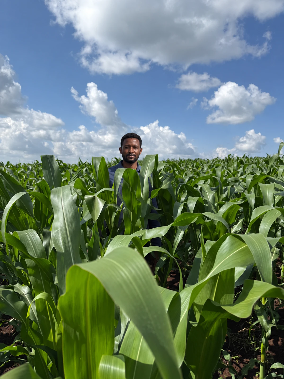 Illustratively edited maize with Maxyield; visitor shown with fictional face and clothing